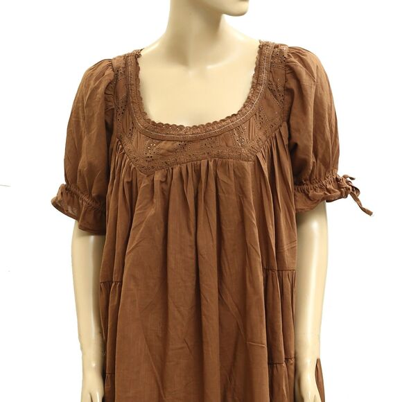 Free People Sandy Shores Babydoll Mini Dress Eyelet Embroidered Tiered S 283188 - Picture 5 of 8